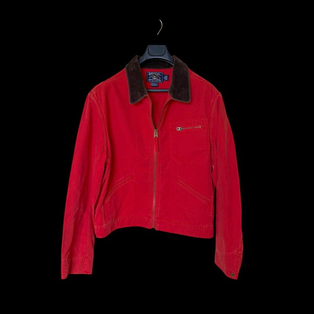 American Living Red Canvas Workwear Jacket Corduroy Collar XL Womens